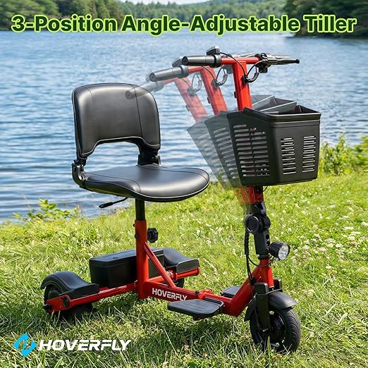 Hoverfly T3 Folding Powered Mobility Scooter for Seniors, Portable 3-Wheel E-Scooter with Seat, 13-Mile Range Safe LiFePO4 Battery, 264 lbs Load &Solid 8" Tires, Fits in Car Trunks for Daily Rides Red