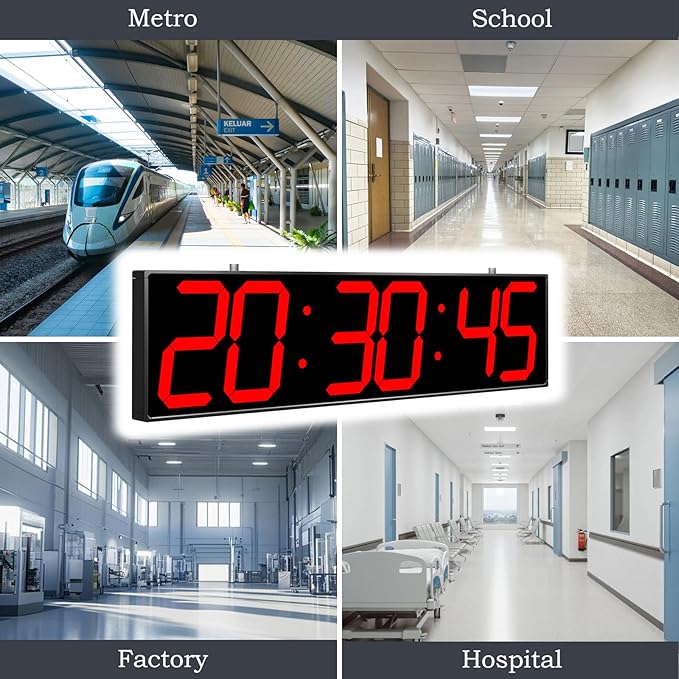 CHKOSDA 28.4‘’ Digital Clock with Large Display,Hanging Clock with Clearly Visible Large Digital Double-Sided Display,Multi-Function Led Clock with Temperature and Calendar Display (Red)