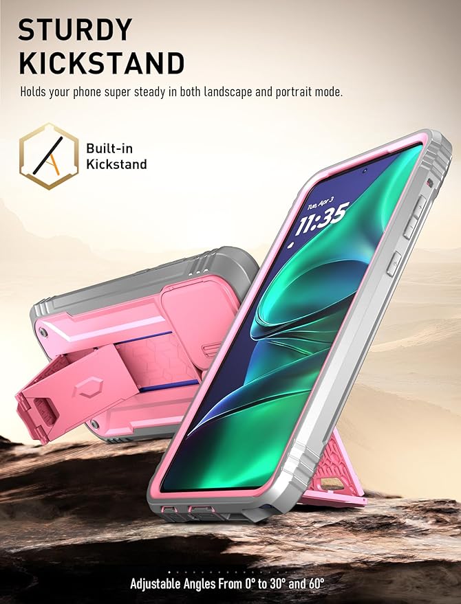 Poetic Revolution Case for Motorola Moto G Stylus 5G 2025, [Slide Camera Cover] [Screen Protector Works with Fingerprint ID] Military Grade Rugged Shockproof Phone Case with Built in Kickstand, Pink