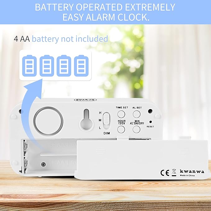 Alarm Clock, Digital Clock, Auto Night-Mode, 3-Level Led Brightness, Battery Powered, 12/24Hr, 1.2'' Red Digits Display, Simple Alarm Clock for Kids Adults Girls Boys, Easy to Set, Easy to Read