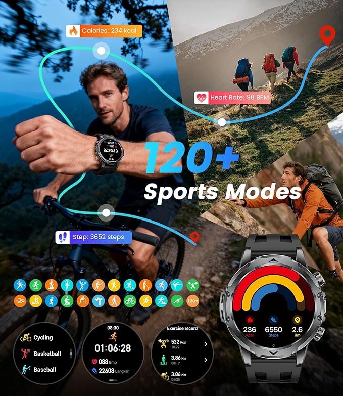 2026 Smart Watches for Men with 1000 mAh, 1.53" HD Display Military Smart watch, LED Torch, Answer/Make Calls, 120+Sports Modes, Heart Rate, Sleep Monitor, SpO2, IP68 Waterproof, iOS Android(3 Straps)