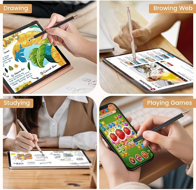 Double-Tipped Stylus, Stylus Pen for Touchscreen, High Sensitivity, Magnetic Caps, Stylus Pen for iPhone, iPad, Android, Galaxy Microsoft,Chromebook Tablet,Compatible with Capacitive Touch Screen