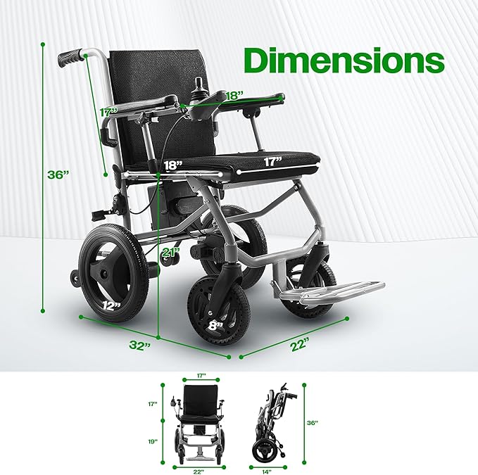 Culver Mobility Kano Foldable Electric Wheelchair, Travel Size, Wheelchairs for Adults Lightweight, Folding Power Chair - Black