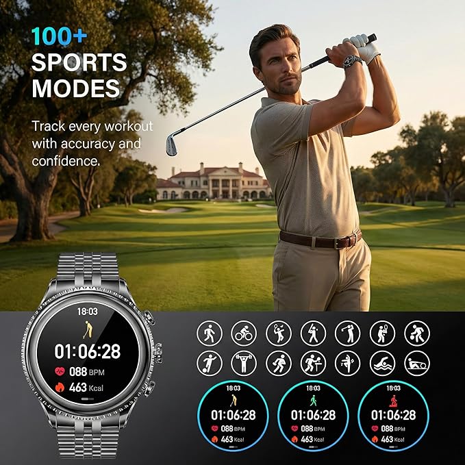 2026 Rotating Bezel Smart Watch for Men with Bluetooth Call, Heart Rate, Blood Pressure, SpO2, Sleep Monitor, Waterproof Round Watch with Encoder Knob, 1.32" AMOLED Display, Compatible Android and iOS