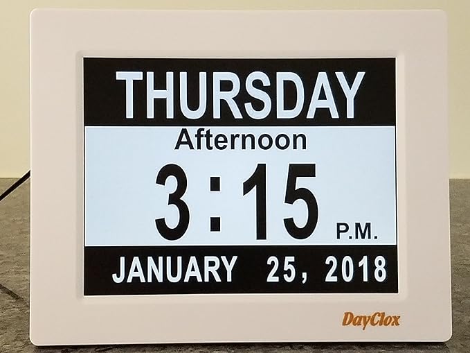 DayClox Memory Loss Digital Calendar 5-Cycle Clock with Red White & Blue or Black & White Section Display