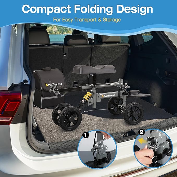 All Terrain Knee Scooter,Foldable & Steerable Knee Walker with Comfort Knee Pad, Dual Brakes,Crutch Alternative for Broken Foot & Ankle Recovery,Grey