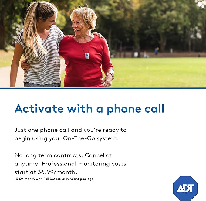 ADT - On-The-Go Mobile Medical Alert System for Seniors - GPS Capabilities, Included Waterproof Wearable Panic Button, 24/7 U.S. Based Monitoring (Neck Pendant)