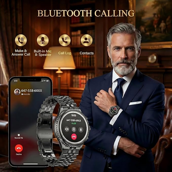 2026 Rotating Bezel Smart Watch for Men with Bluetooth Call, Heart Rate, Blood Pressure, SpO2, Sleep Monitor, Waterproof Round Watch with Encoder Knob, 1.32" AMOLED Display, Compatible Android and iOS
