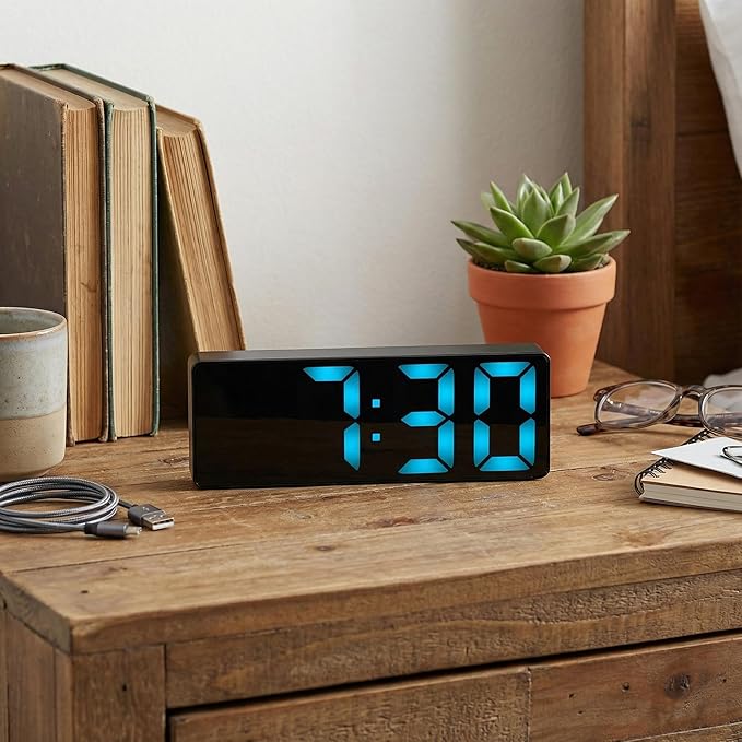 Large Digital Alarm Clock Big Numbers for Seniors & Visually Impaired, 3-Level Dimmable Brightness, Snooze, Used by Plugging for Bedroom, Office, Dorm 6.3" L x 1" W x 2.4" H Blue