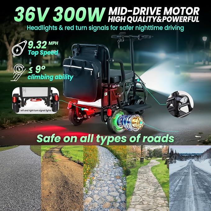 2026 New Folding Mobility Scooters for Adults, 9.32mph 4 Wheel Ultra Lightweight Travel Mobility Scooters, Foldable Portable Power Scooters for Seniors, with Basket & Cup Holde, Dust Cover
