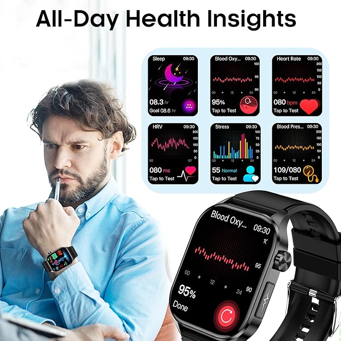 WisePath Advanced Health Smartwatch Heart Rate Blood Oxygen Temperature Blood Pressure Sleep Monitor Blue