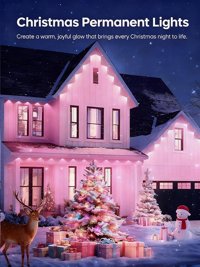 150FT Permanent Outdoor Lights for House, Smart RGB LED Eaves Lighting with APP & Remote Control, IP67 Waterproof Christmas Lights for Holidays, Parties & Year-Round Décor