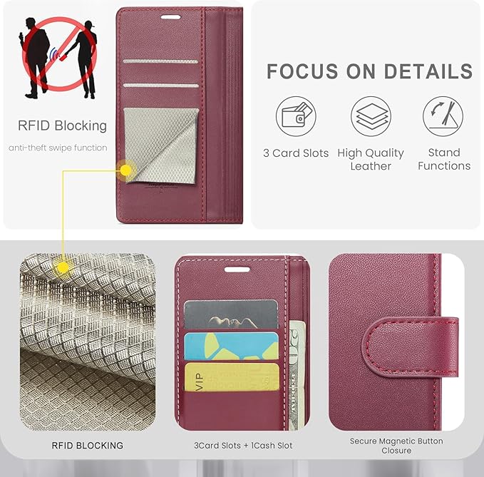 FLIPALM Wallet Case for Moto G Stylus 5G 2024, RFID Blocking Credit Card Holder, PU Leather Folio Flip Kickstand Protective Shockproof Cover for Motorola Moto G Stylus 5G 2024 (Red)