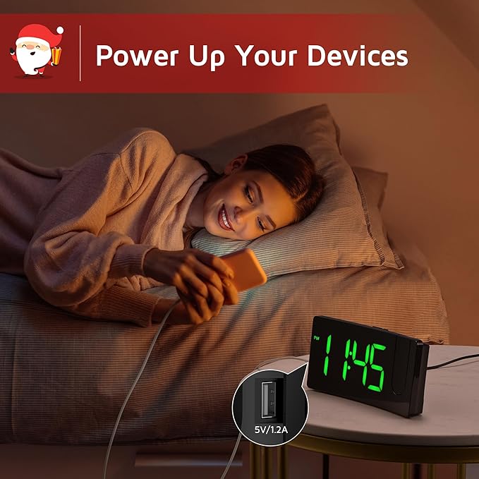 GOLOZA Projection Alarm Clock, Digital Clock with 180° Rotatable Projector, 3-Level Brightness Dimmer, Clear LED Display, Progressive Volume, 9mins Snooze, Digital Alarm Clock for Bedroom