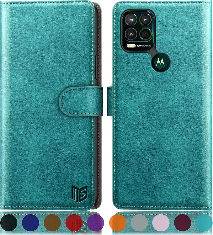 SUANPOT Moto G Stylus 5G Flip Wallet Case, RFID Blocking Cellphone Case for Women Men, Blue Green, Heavy Duty Protection, Kickstand, Card Slot, Shockproof PU Leather Cover