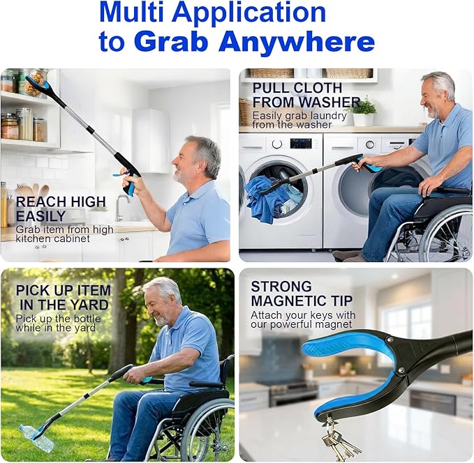 2-Pack 32" Grabber Reacher Tool, LEGENDONE Extra Long Pickup Tool Foldable Reacher Grabber for Senior, Wide Claw Trash Picker Heavy Duty Upper Gripper w/Magnet, Essential for Health Surgery Recovery