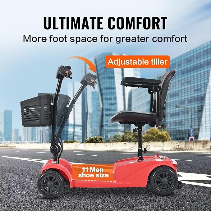 Mobility Scooter for Adults&Seniors - Electric Powered Wheelchair Device - 400 lb Capacity Compact Heavy Duty Mobile for Travel, Adults, Elderly - Long Range Power Extended Battery -Red