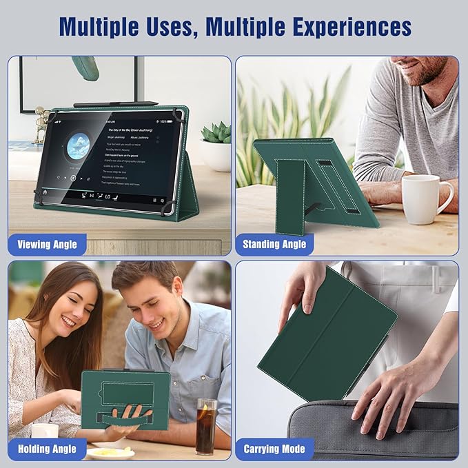 TiMOVO Universal Case for 10.1 Inch Android Tablet with Pen Loop, Lightweight Folding Stand Cover with Hand Strap for All 9.6"-11" Touchscreen Tablet, Midnight Green