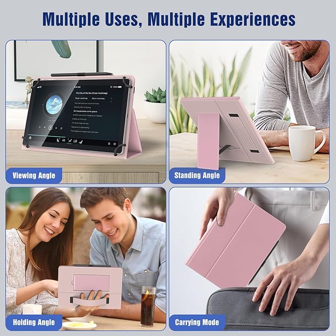TiMOVO Universal Case for 10.1 Inch Android Tablet with Pen Loop, Lightweight Folding Stand Cover with Hand Strap for All 9.6"-11" Touchscreen Tablet, Light Pink