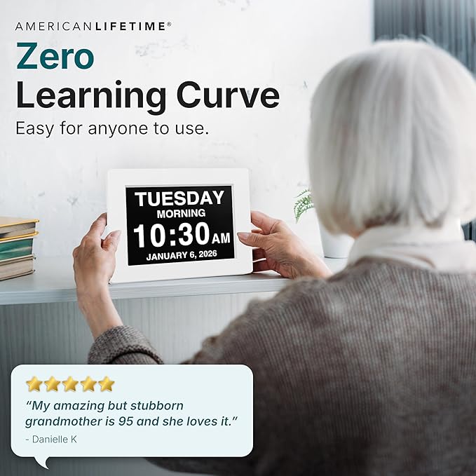 【New 2025】 Dementia Clock Large Clock for Seniors, Digital Clock with Custom Alarms, Clock with Day & Date for Elderly, Large Number Digital Clock White Extra Large