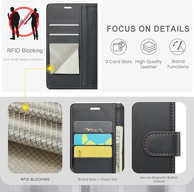 FLIPALM Wallet Case for Moto G Stylus 5G 2024, RFID Blocking Credit Card Holder, PU Leather Folio Flip Kickstand Protective Shockproof Cover for Motorola Moto G Stylus 5G 2024 (Black)