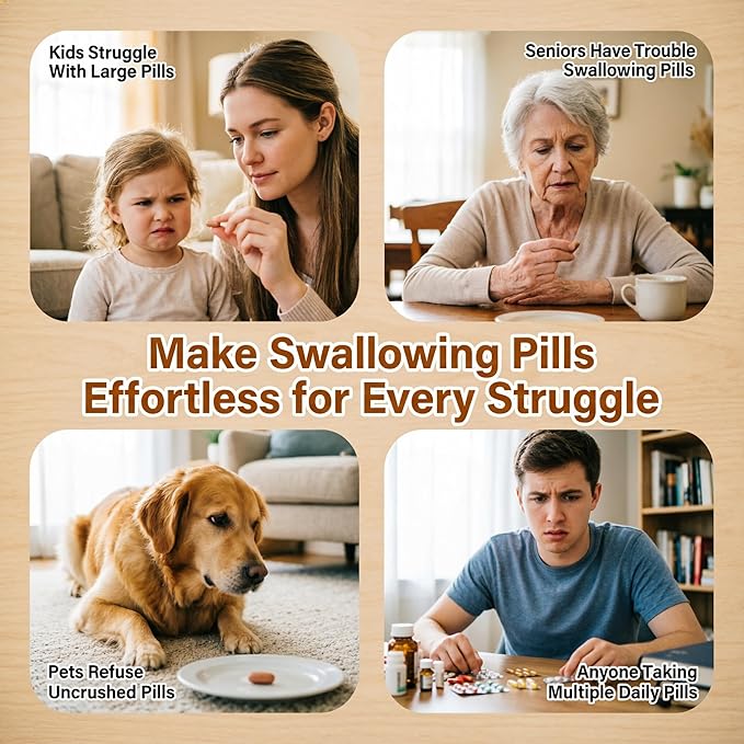 Small Portable Pill Crusher Grinder with Ergonomic Crank Handle,Grinds Pills to Fine Powder for Elderly,Crushes Multiple Small & Large Tablets & Vitamins,for Pets,Feeding Tube,Kids,Home & Travel Use