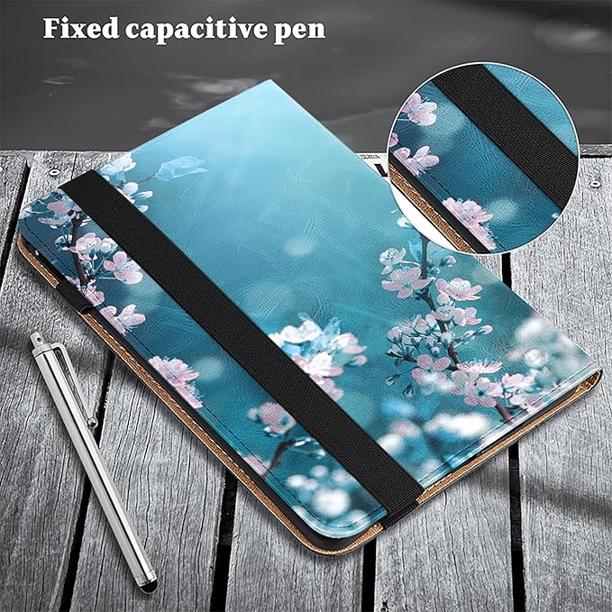 Dteck for Galaxy Tab S6 Lite (10.4") Tablet Case 2024/2022/2020 (SM-P620/P610), PU Leather Slim Folio Case with Adjustable Stand, Lightweight Protective Cute Cover with Stylus Pen Loop (Plum Blossom)