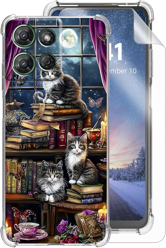 for Moto G Power 5G 2025 Clear Phone Case,Lightweight Transparent TPU,Shockproof Four Corner Anti-Fall Case 6.6" for Moto G Power 5G 2025 with Screen Protector,Cats Realistic Illustration