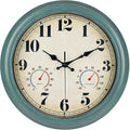zyzamay 13 Inch Outdoor Clock with Thermometer and Hygrometer, Waterproof and Silent, Large Easy-to-Read Numbers, Ideal for Bedroom,Office,Living Room,Porch,Garden,Pool(Green)