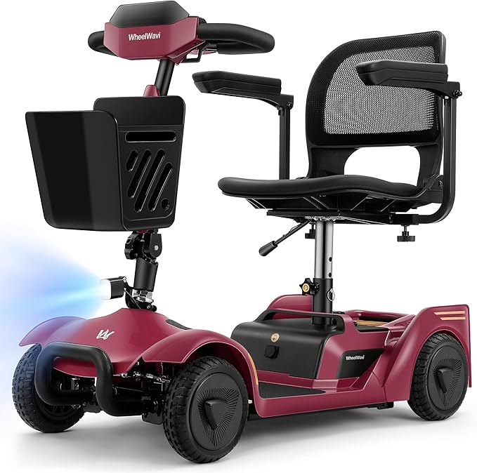 NFC One-Touch Keyless Unlock 4-Wheel Foldable Mobility Scooter for Seniors & Adults, 15 Mile Range, 3.7 MPH, Removable Battery, Digital Display, 300 lb Capacity, Red