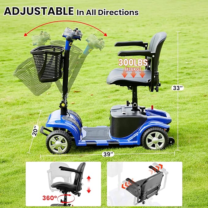 Mobility Scooters for Seniors, Light Weight Mobility Scooters for Adults, Compact Folding Electric Mobility Scooter, LED Lights, Adjustable Seat, 3~6.5 KM/H