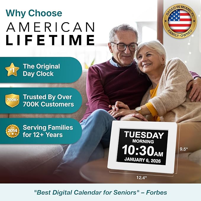 【New 2025】 Dementia Clock Large Clock for Seniors, Digital Clock with Custom Alarms, Clock with Day & Date for Elderly, Large Number Digital Clock White Extra Large