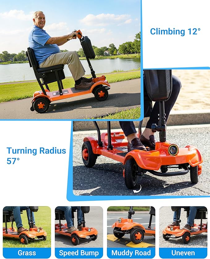 GoldSeason Foldable Mobility Scooter Lightweight & Portable, Airline & Cruise Approved for Traveling - 330LB Capacity Powered Electric Scooters for Seniors/Adults/Elderly/Handicap, 37.28 Miles Range