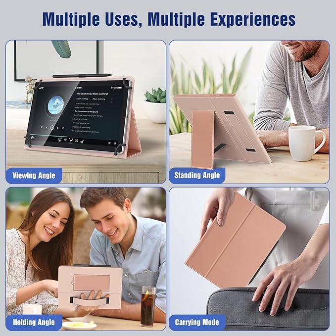 TiMOVO Universal Case for 10.1 Inch Android Tablet with Pen Loop, Lightweight Folding Stand Cover with Hand Strap for All 9.6"-11" Touchscreen Tablet, Rose Gold