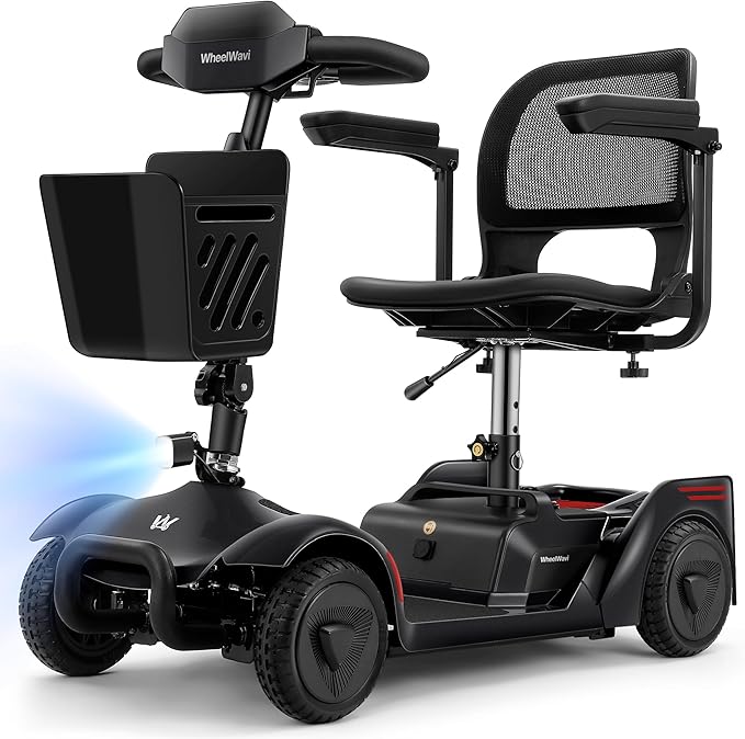 NFC One-Touch Keyless Unlock 4-Wheel Foldable Mobility Scooter for Seniors & Adults, 15 Mile Range, 3.7 MPH, Removable Battery, Digital Display, 300 lb Capacity, Black