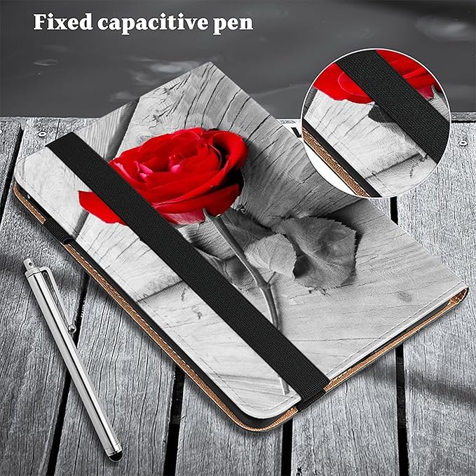Dteck for Galaxy Tab S6 Lite (10.4") Tablet Case 2024/2022/2020 (SM-P620/P610), PU Leather Slim Folio Case with Adjustable Stand, Lightweight Protective Cute Cover with Stylus Pen Loop (Red Flower)
