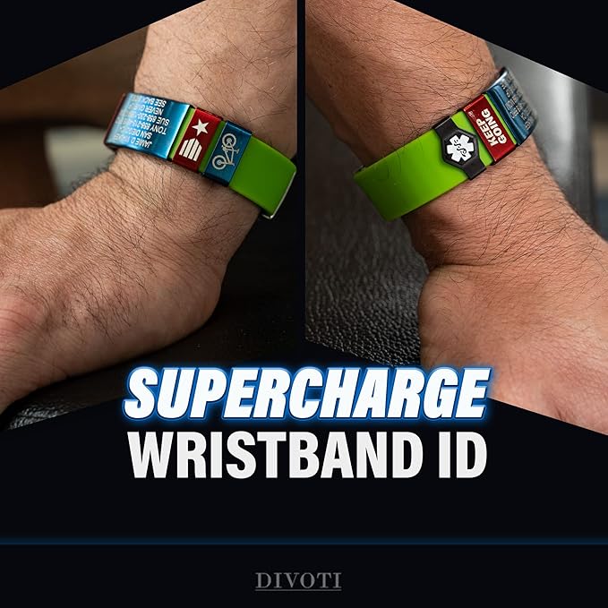 Divoti Custom Engraved Medical Alert ID Band Double-Sided Emergency Contact ICE Info Silicone Wristband