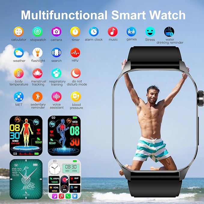 WisePath Advanced Health Smartwatch Heart Rate Blood Oxygen Temperature Blood Pressure Sleep Monitor Blue