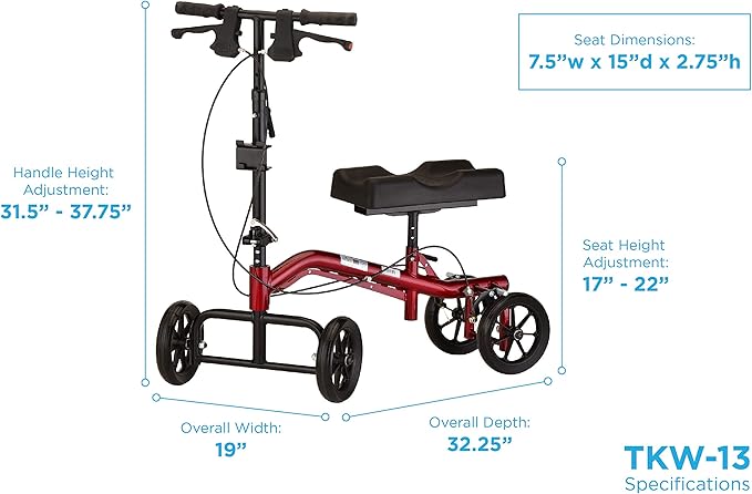NOVA Medical Products Heavy Duty Knee Scooter, 400 lb Weight Capacity, Red