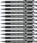 Personalized Pens with Stylus Tip -Bright Vibes- Click action - Custom - Black writing - Printed Name pens - Imprinted with Your Logo or Message - FREE PERSONALIZATION - 12 Pens/Box (Black)