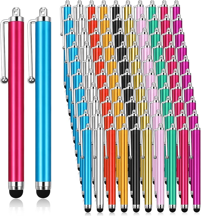 100 Pieces Stylus Pen for Touchscreen Universal Capacitive Touch Screen Pens Mesh Fiber Tip Stylus Pens for All Precision Capacitive Universal Touch Screen Devices,8 Colors