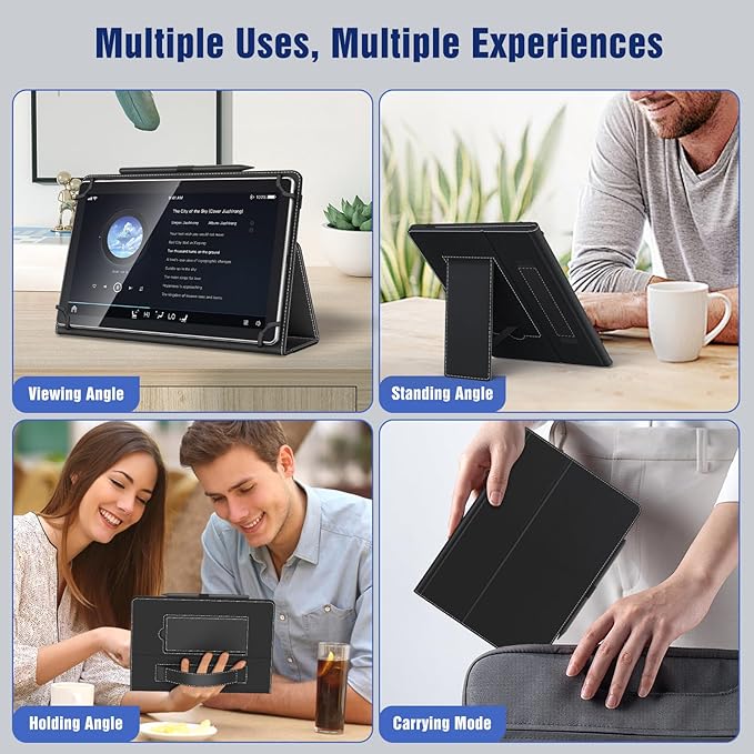 TiMOVO Universal Case for 10.1 Inch Android Tablet with Pen Loop, Lightweight Folding Stand Cover with Hand Strap for All 9.6"-11" Touchscreen Tablet, Black