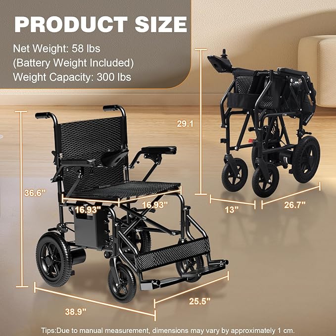 Hassky Folding Electric Wheelchair for Seniors, 15+ Miles Range Powered Electric Wheelchairs for Adults All Terrain Motorized Wheelchair for Travel