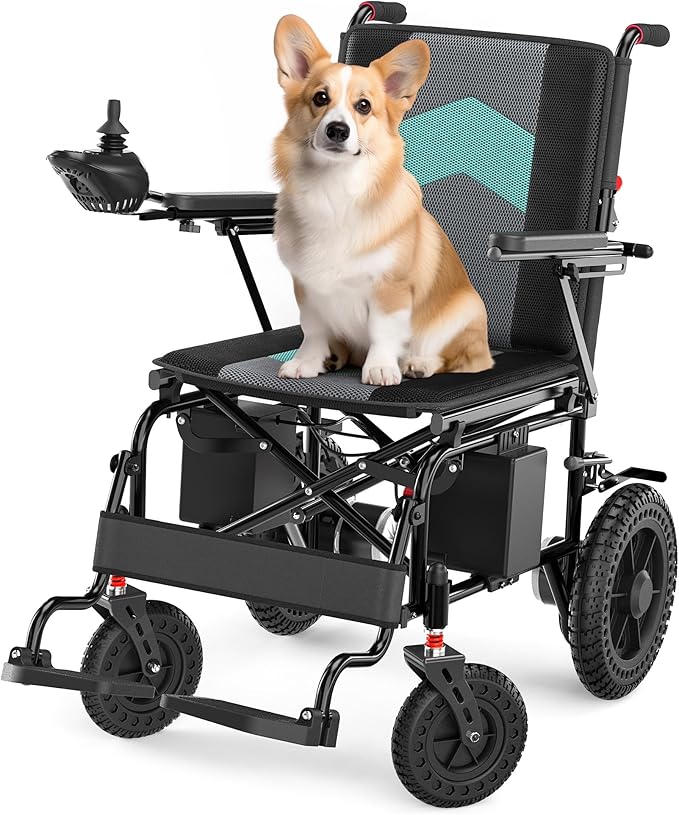Foldable Electric Wheelchairs, Lightweight Electric Wheelchairs for Adults, 15 Miles Range, All-Terrain Powerful Electric Wheelchair 500W Power Motor, 300lbs Capacity, Airline Approval