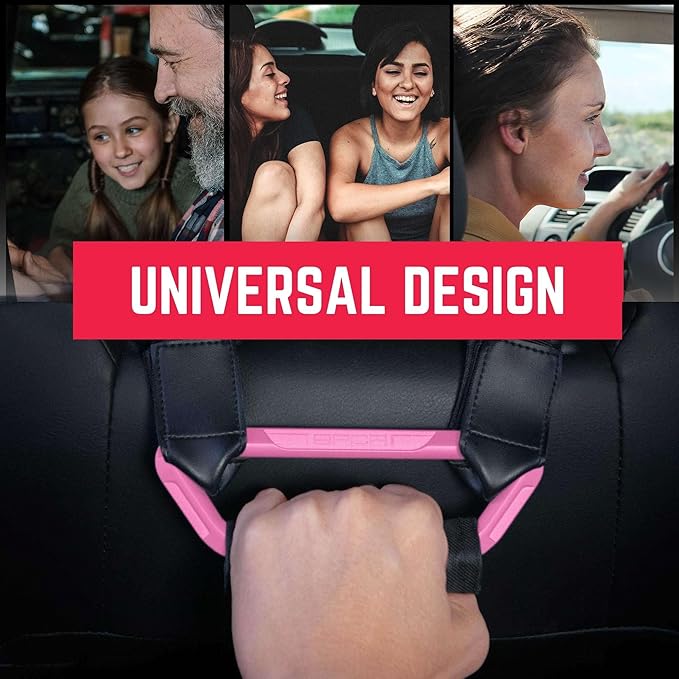 GPCA BackGrip X Heavy-Duty Headrest Grab Handle for Lifted Trucks & Jeeps Rear Seat, Entry Assist for Seniors & Kids, Fits Vehicles with Pole-Style Headrests (Up to 16mm) Easy Install (2PC - Pink)