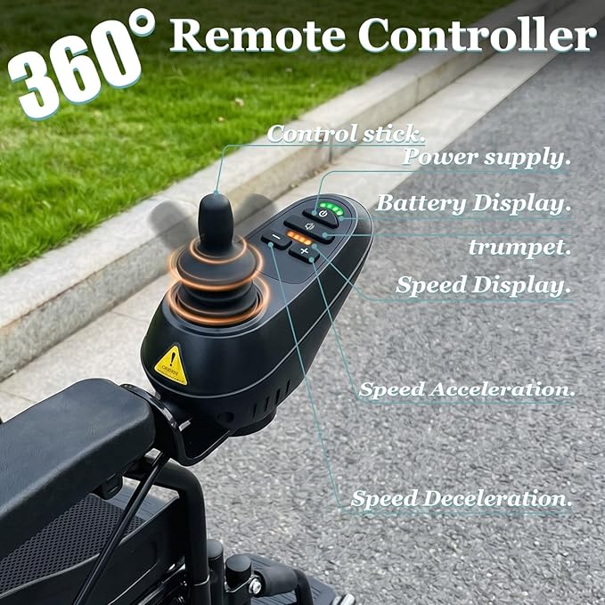 15 Miles Foldable Electric Wheelchair with 500W Brushless Motors, Motorized Wheelchair with 12AH Lithium Battery, 12" Rear Solid Tires, for Adults Seniors