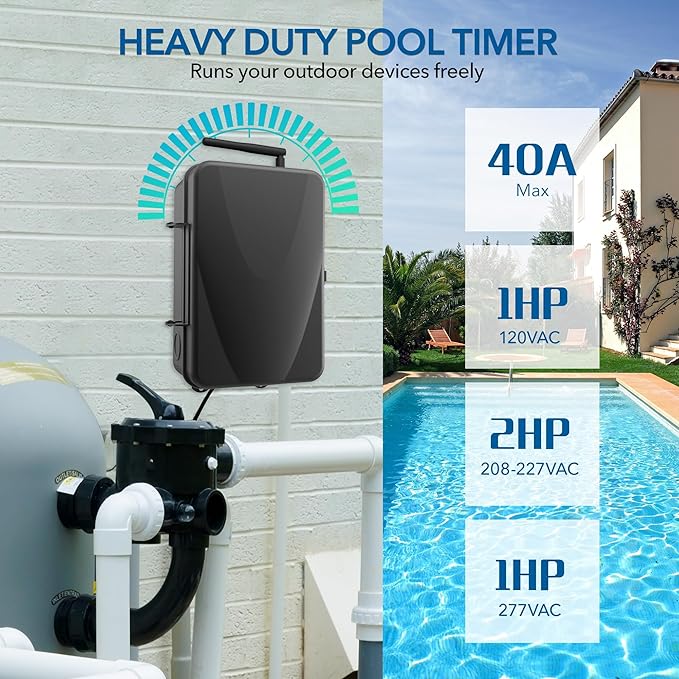 BN-LINK Pool Timer, Outdoor WiFi Timer Switch for Water Heater, Pool Pump, Metal Casing, Heavy Duty 40A 120-277 VAC 2HP