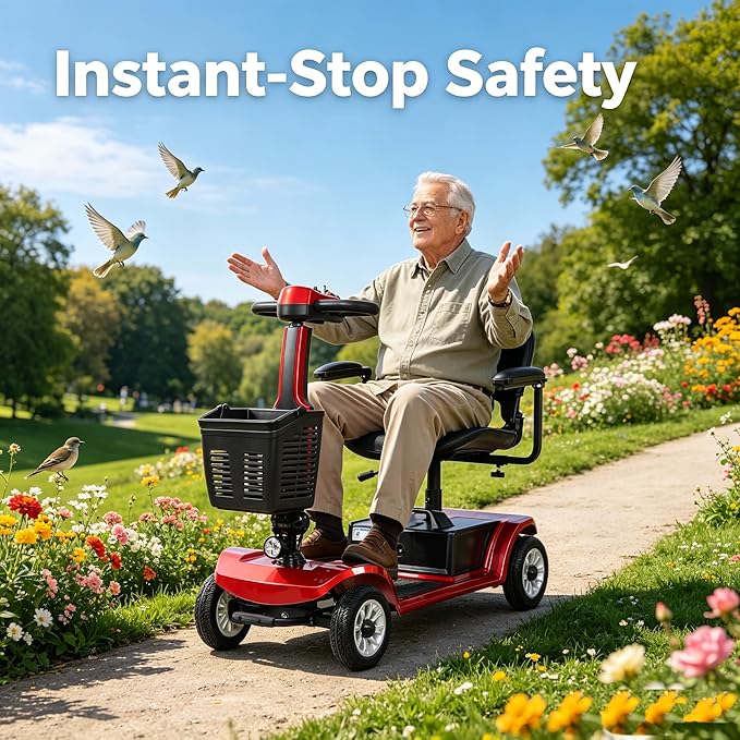 Movcan S-02 4 Wheel Electric Mobility Scooter for Adults & Seniors, 419 LB Capacity,Up to 4 MPH 22 Miles Long Range, Foldable Electric Wheelchair for Travel with 360° Swivel Seat & UL Certified Safety