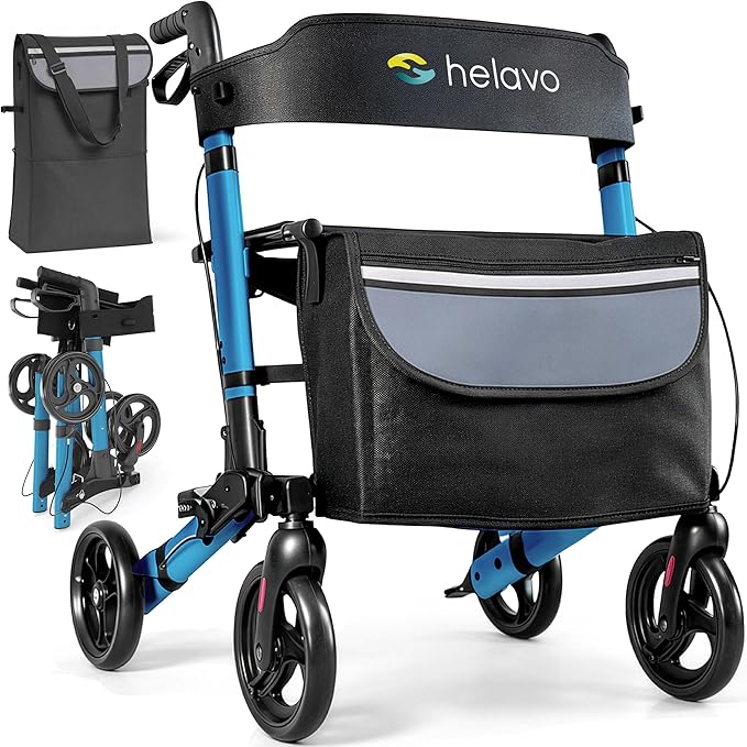 Helavo Foldable Rollator with Seat - Lightweight Aluminum Rolling Walker for Seniors and Adults