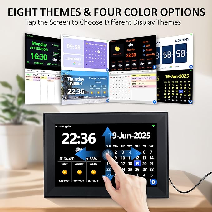 WiFi Smart Digital Clock with Weather and Temperature,with Date and Day of Week for Elderly,64 Alarms, Digital Calendar & Schedule Reminders (10.1" Black)